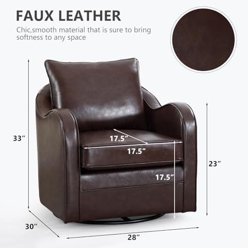 Simore Dark Brown Faux Leather Swivel Accent Chair