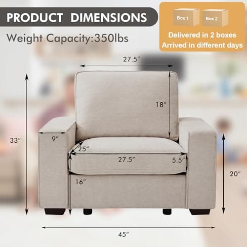 TEKAMON 45" Oversized Accent Chair with Storage & Wide Armrests