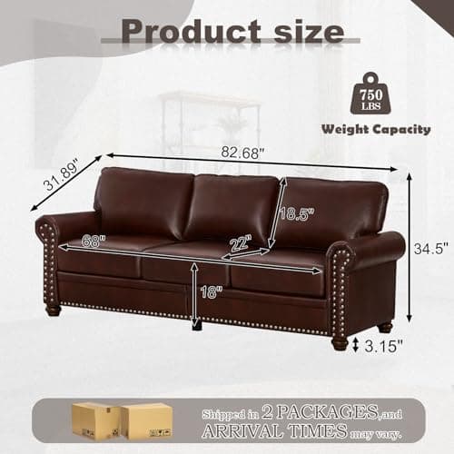 Modern Faux Leather Sofa with Storage - Burgundy