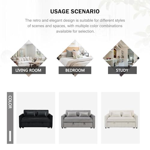 Modern 55.51 Convertible Velvet Sofa Bed with Adjustable Backrest and Storage – Grey