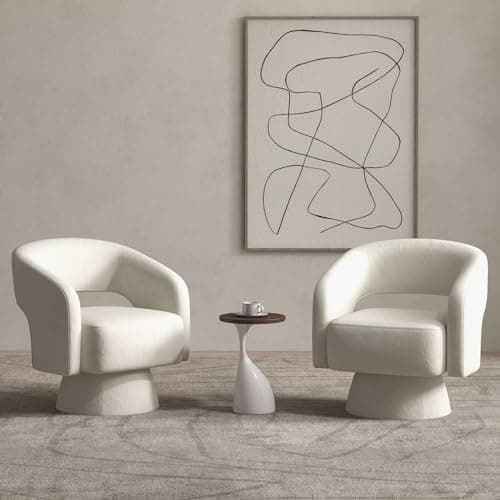 Bonzy Home Beige Swivel Barrel Chair, Set of 2 Velvet Accent Armchair