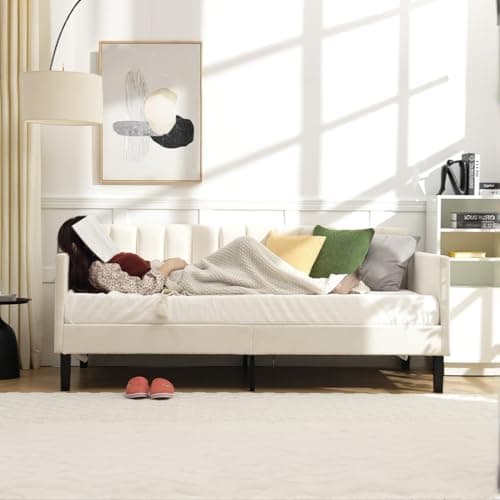 LifeSky Beige Velvet Tufted Twin Day Bed Frame