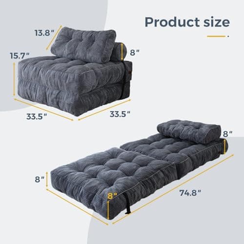MAXYOYO Portable Fold Out Chair Bed, Dark Grey Singles