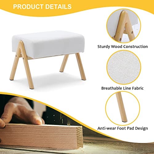 HOMREST Mid-Century Modern Rocking Chair with Ottoman & Side Pocket, White