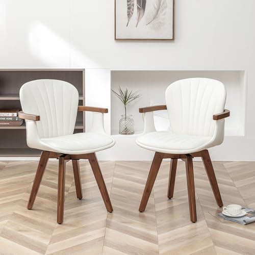 LUNLING Mid Century Modern White Faux Leather Swivel Dining Chair Set
