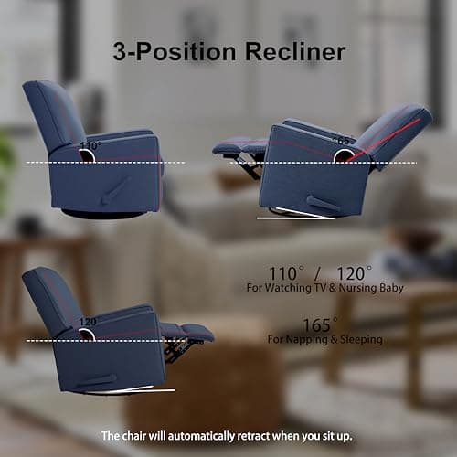 Blue Fabric Rocker Recliner Chair for Nursery and Living Room