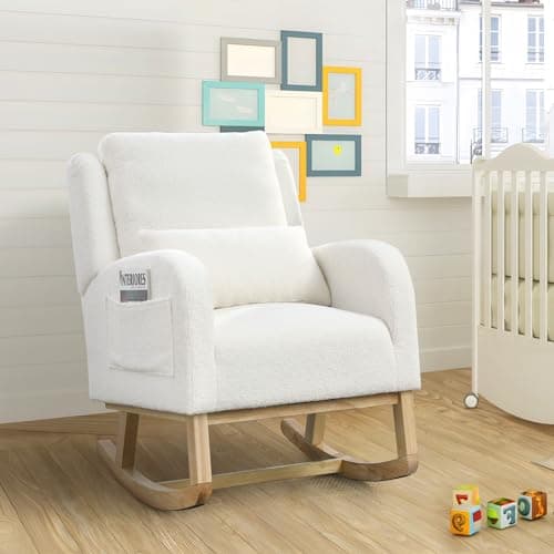 Comfortable Teddy Upholstered Rocking Chair for Nursery