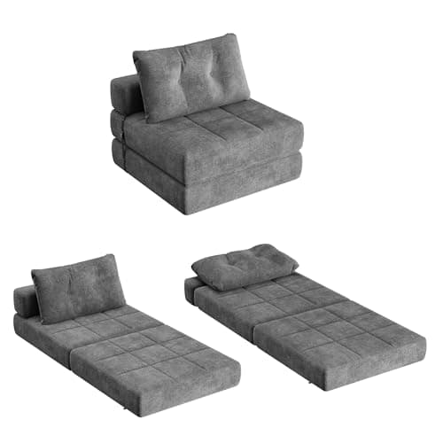 Homall Gray Chenille Folding Sofa Bed with Headrest