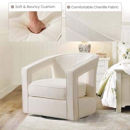 Furniliving Balcany White Chenille Swivel Accent Chair