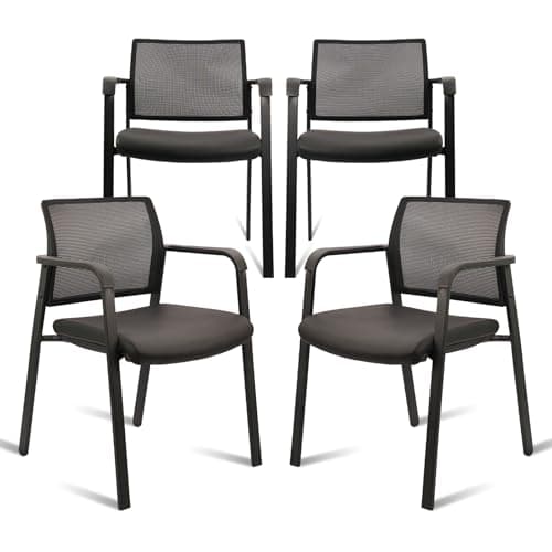CLATINA Grey Mesh Back Stacking Arm Chairs with Fabric Seat and Ergonomic Lumbar Support