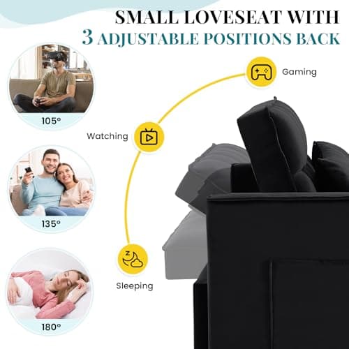 Antetek Modern Velvet 3-in-1 Sleeper Sofa Bed, Reclining Lounge Living Room Furniture, Black