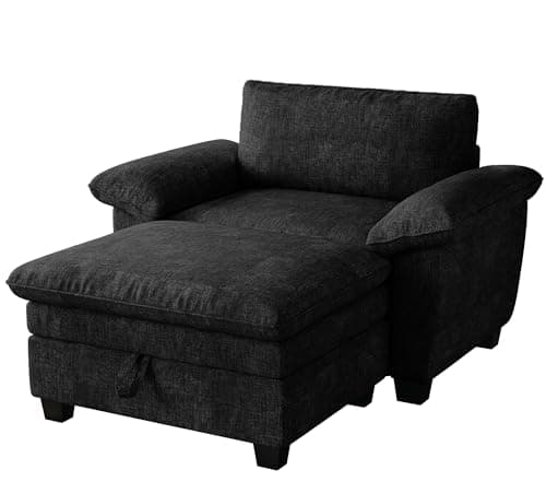 Oversized Chenille Chaise Lounge Chair with Ottoman (57.6", Green)