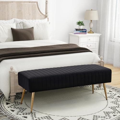 44 inch black bedroom ottoman bench with gold legs