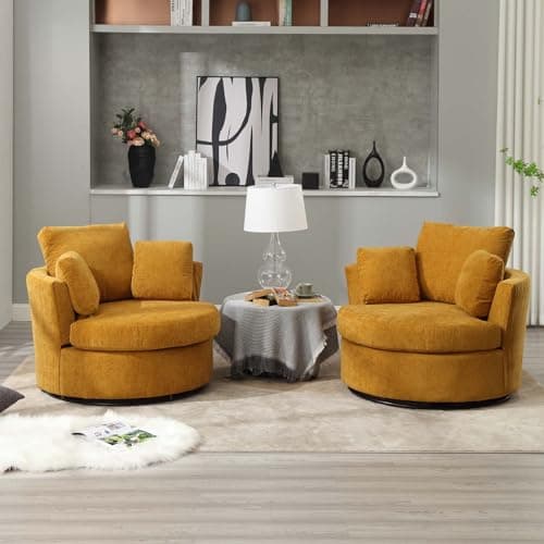 JEEOHEY 360 Degree Swivel Chenille Fabric Chair Set, Black, Oversized Sofa Accent