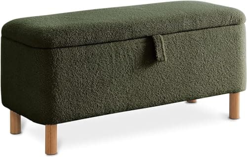 Pink Sherpa Upholstered Boucle Storage Ottoman for Bedroom Entryway