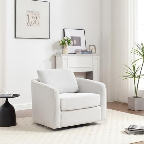 Off-White Metal Base Swivel Chair for Living Room
