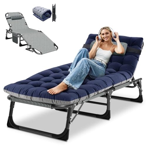 DoCred Heavy Duty Adjustable 5-Position Chaise Lounge Chair for Outdoor Sunbathing Beach Pool Lawn Camping