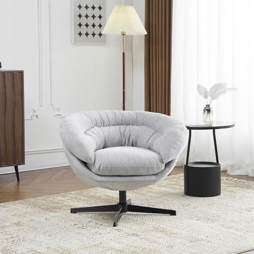 GDFStudio 360° Swivel Chenille Office Chair, Black Metal Base, Brown