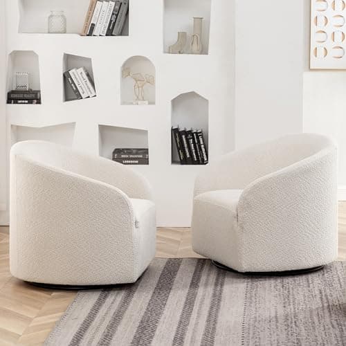 Modern White 32" Swivel Boucle Chairs Set of 2, Living Room & Bedroom