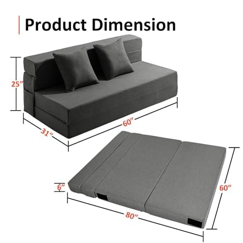 JKMAX Dark Grey Queen Size 4-in-1 Sleeper Chair Bed - Memory Foam Futon Couch