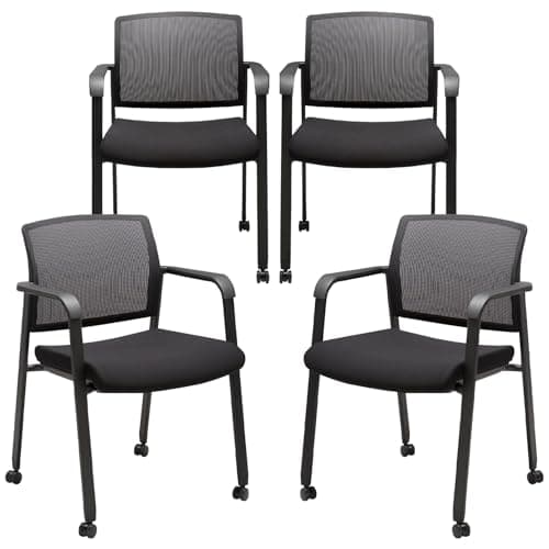 CLATINA Grey Mesh Back Stacking Arm Chairs with Fabric Seat and Ergonomic Lumbar Support