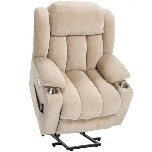Chenille Blue Power Lift Recliner with Full-Body Massage and Heat
