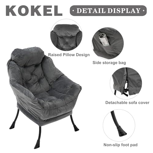 Dark Gray Contemporary Lounge Chair with Folding Ottoman
