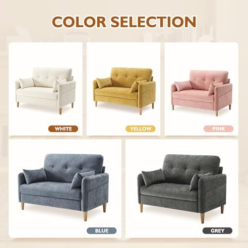 47" Soft Chenille Love Seat Sofa, Tool-Free Setup, All Wood, Yellow