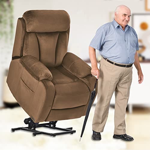 Modern Elderly Power Lift Chair Recliners Leathaire Electric Lift Recliner Chair with Side Pocket for Living Room and Bedroom (Light Gray)