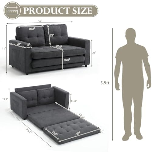Convertible Loveseat Sleeper Couch with Legs and Back Cushion