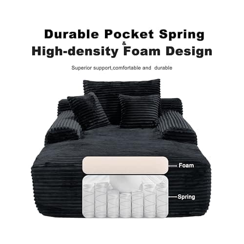 Black Corduroy Oversized Lounge Chair - 67" Memory Foam Sleep SofaBed in a Box