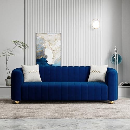 Modern 83.46" Curved Black Velvet Sofa with Gold Legs, 3-Seater for Living Room & Bedroom