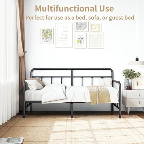 Classic Headboard Twin Daybed with Metal Slats Support for Living Room & Guest Room