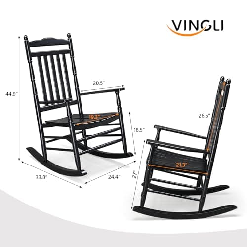 VINGLI Outdoor Wood Rocking Chair, Black, 450 lbs Capacity