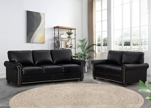 Modern faux leather sofa set with storage, deep seat - Burgundy