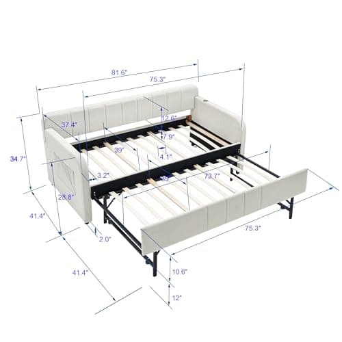 Twin Velvet Daybed with Pop-up Trundle & USB Port, Space-Saving & Easy Assembly