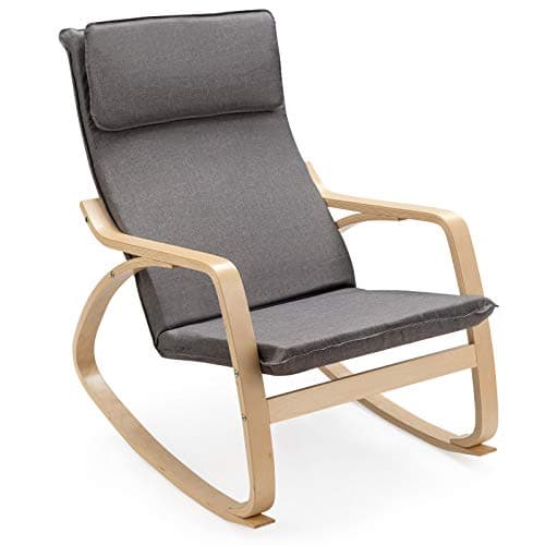 Giantex Beige Rocking Chair with Removable Cushion, Modern Armchair