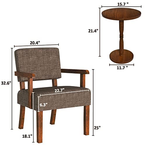 2-Piece Accent Chair Set with Table for Living Room, Bedroom, Reading Room, Waiting Room (Brown)