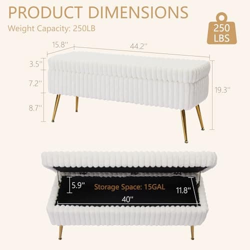 White Gold Leg Storage Bench with Seating & Bedside Organizer