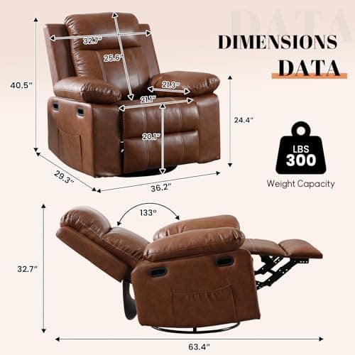 Swivel Rocker Massage Chair for Adults with Heat and Vibration
