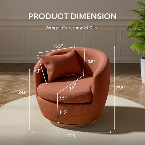 Orange Barrel Modern Fabric Swivel Accent Chair, 360 Degree Rotating Living Room, Bedroom, Office Chair
