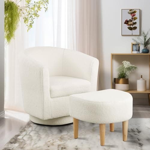 Beige Swivel Accent Chair with Ottoman for Comfortable Living & Reading Rooms