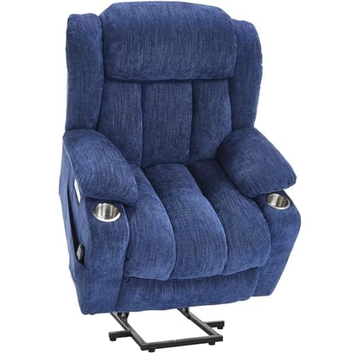 Chenille Blue Power Lift Recliner with Full-Body Massage and Heat
