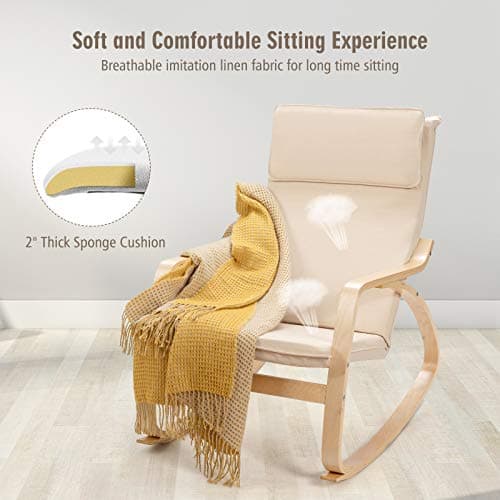 Giantex Beige Rocking Chair with Removable Cushion, Modern Armchair
