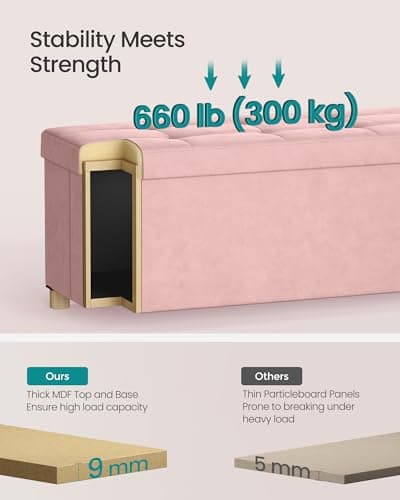 SONGMICS Folding Storage Chest with Foot Rest, 30 Gal., Jelly Pink
