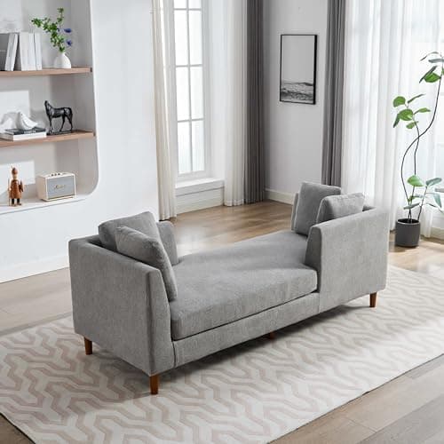 Retro Oversized Chaise Lounge Chair, 75.2" W, Brown with Armrests & 6 Pillows