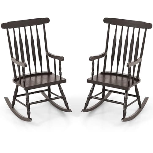 Giantex Outdoor Wood Rocking Chair - White,Slat Back,Patio & Garden Rocker