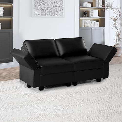 Naomi Home Sarah Black Modular Loveseat with Storage, Air Leather 2 Seaters