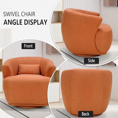 CANMOV Modern Orange Fabric Swivel Barrel Chair, 360 Degree Rotation for Living Room, Bedroom, and Office
