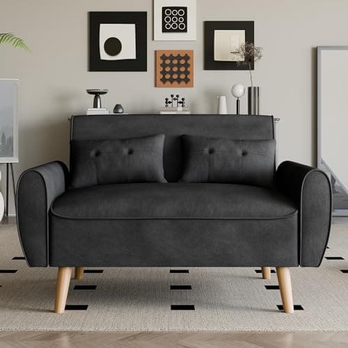 Vongrasig Dark Gray Mid Century Linen 47" Love Seat Sofa